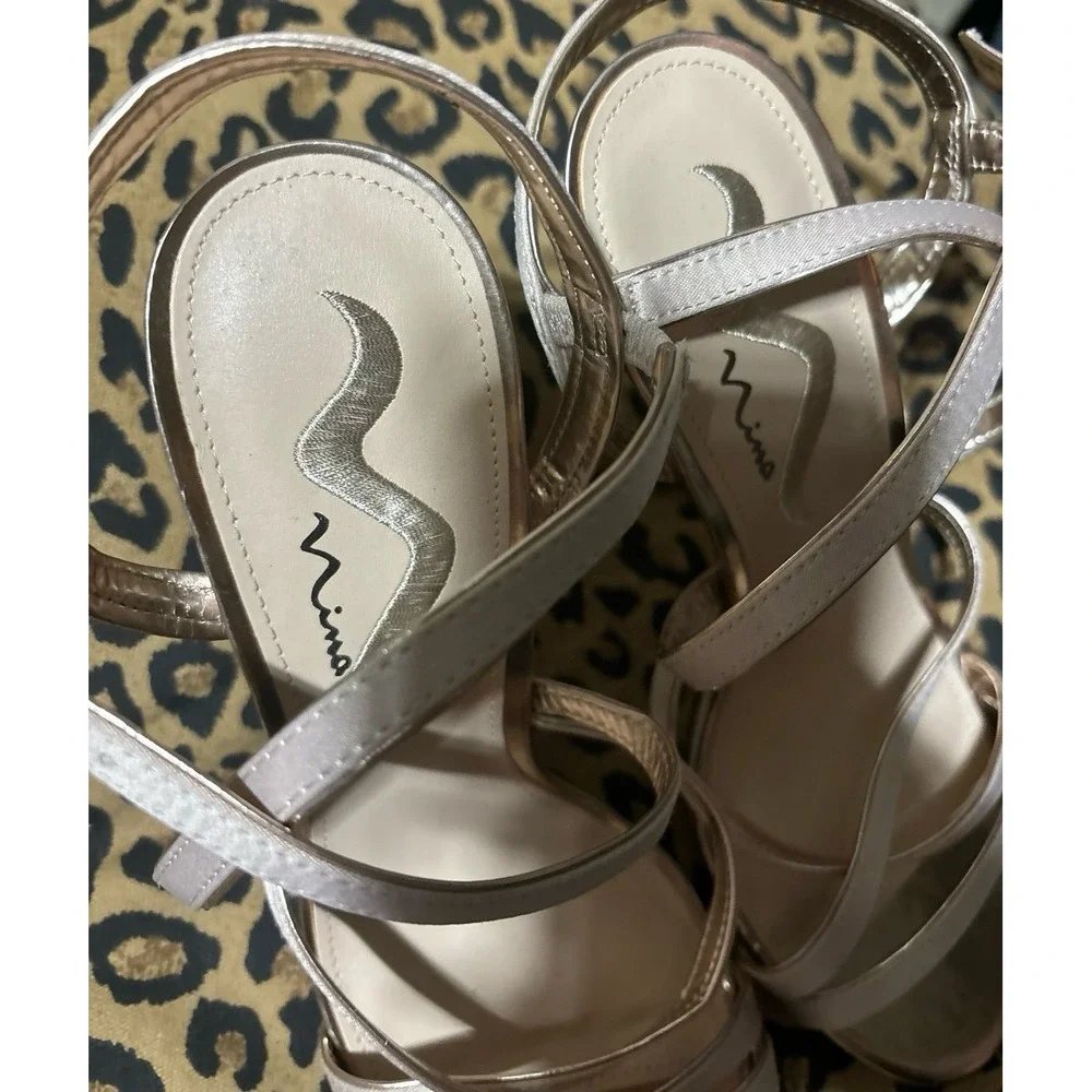 Nina Blush Pink & Rose Gold Formal Strappy Stiletto Sandals Heels,‎ 9.5